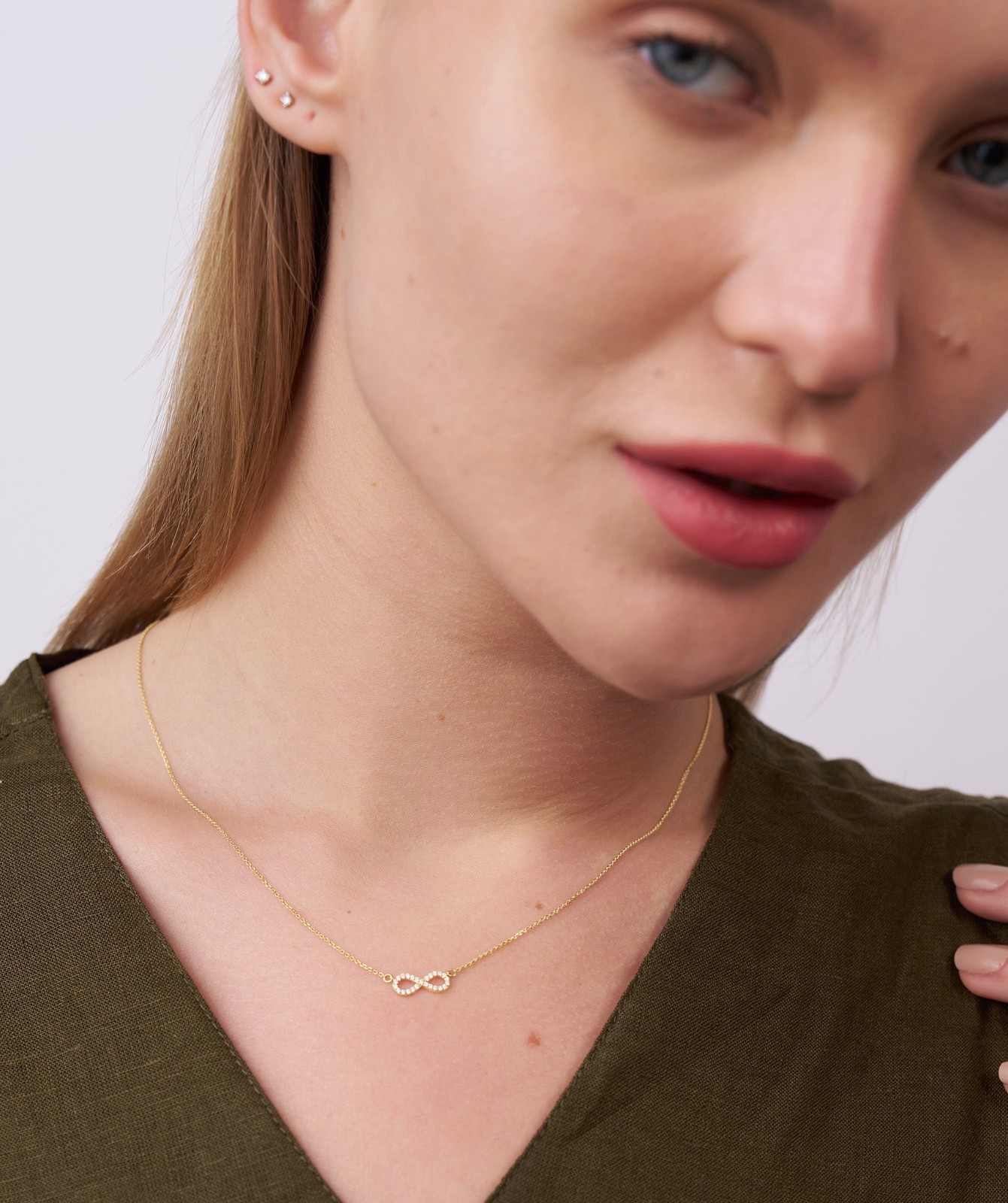 0.10 CT Round Lab Grown Diamond 14K Gold Dainty Infinity Symbol Pendant Necklace