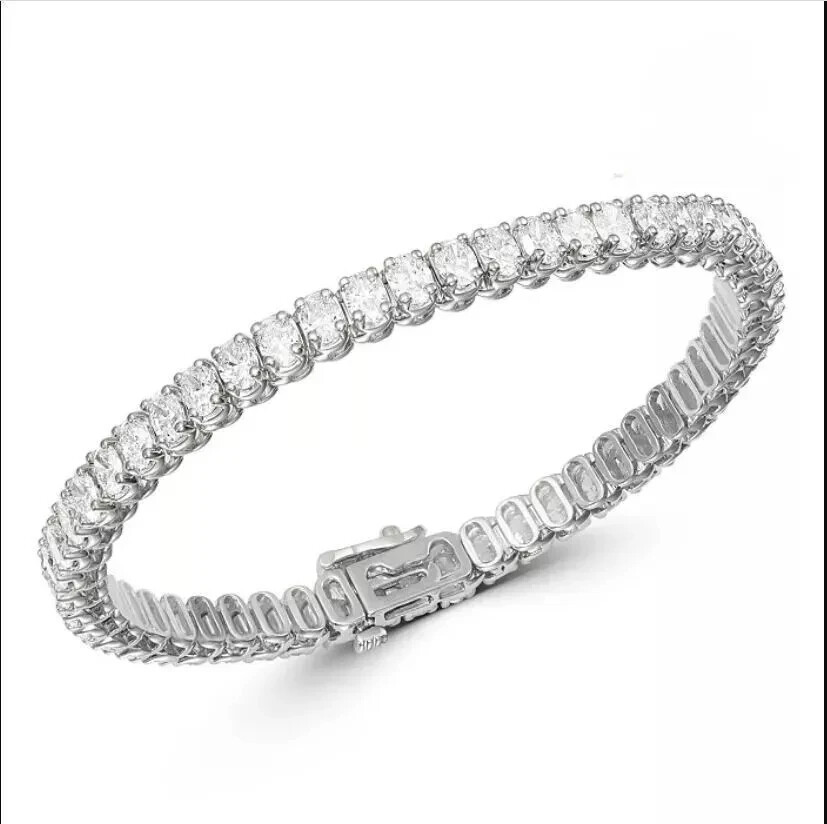 Solid 14k White Gold 7 Inches Long Tennis Bracelet 6.50 Carat Oval Cut For Women