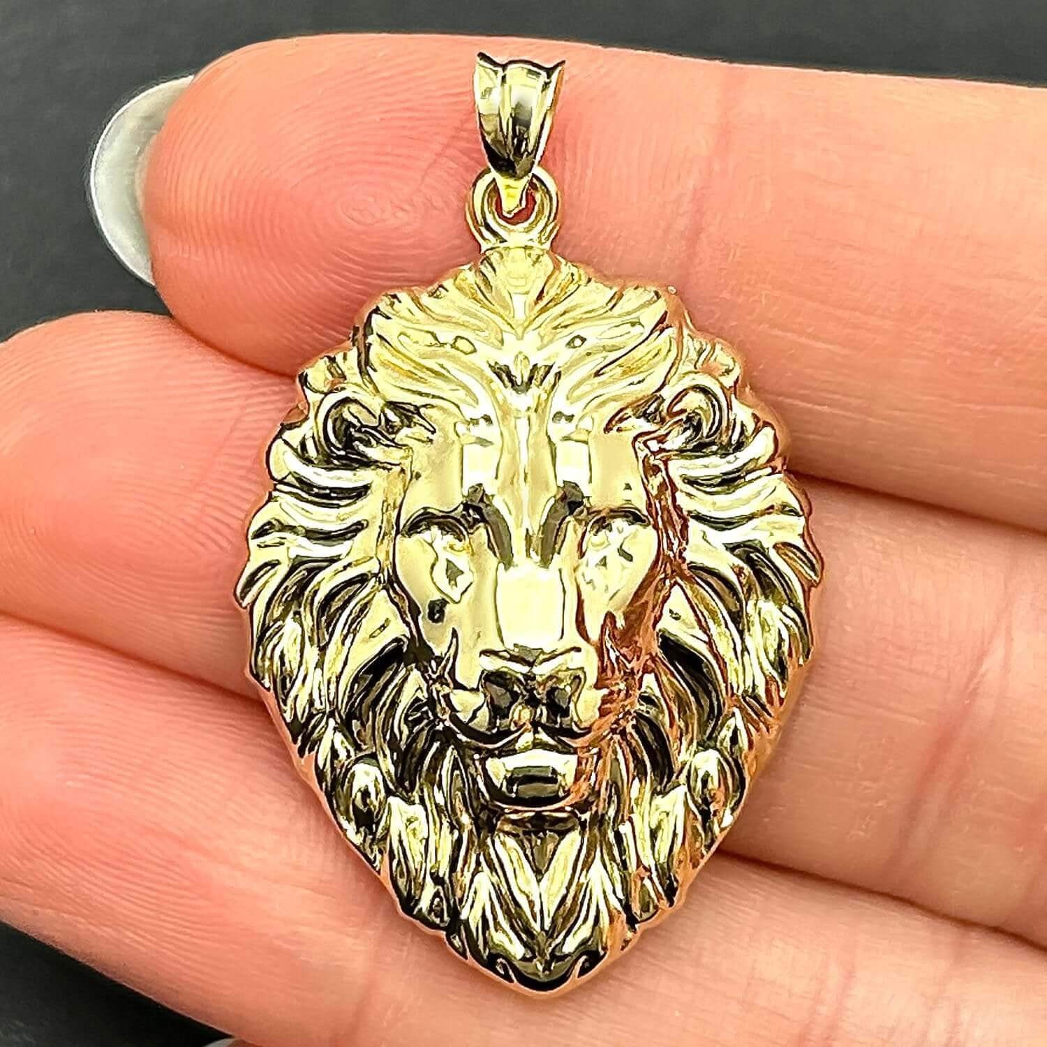 14K Real Gold Lion Head Pendant 1.4″