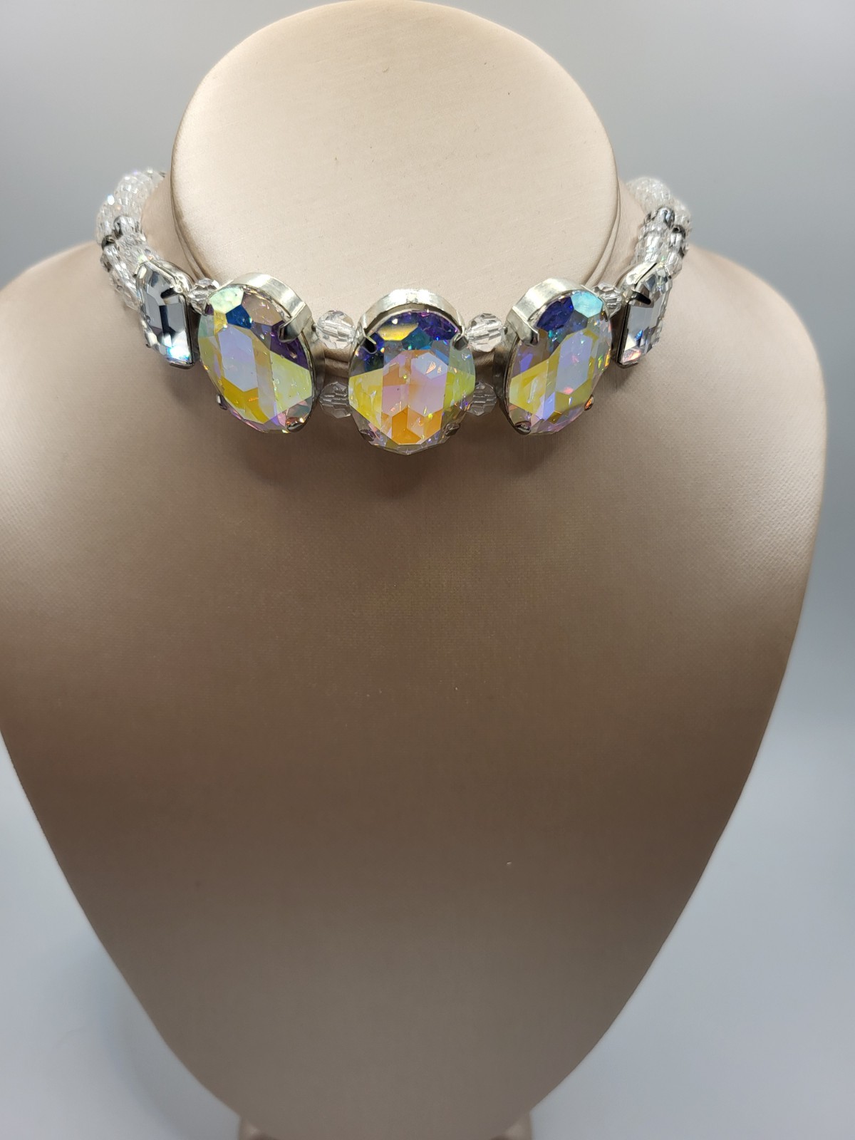 Y2K Signed TARINA TARANTINO Aurora Borealis (AB) Crystal Choker Necklace Vintage