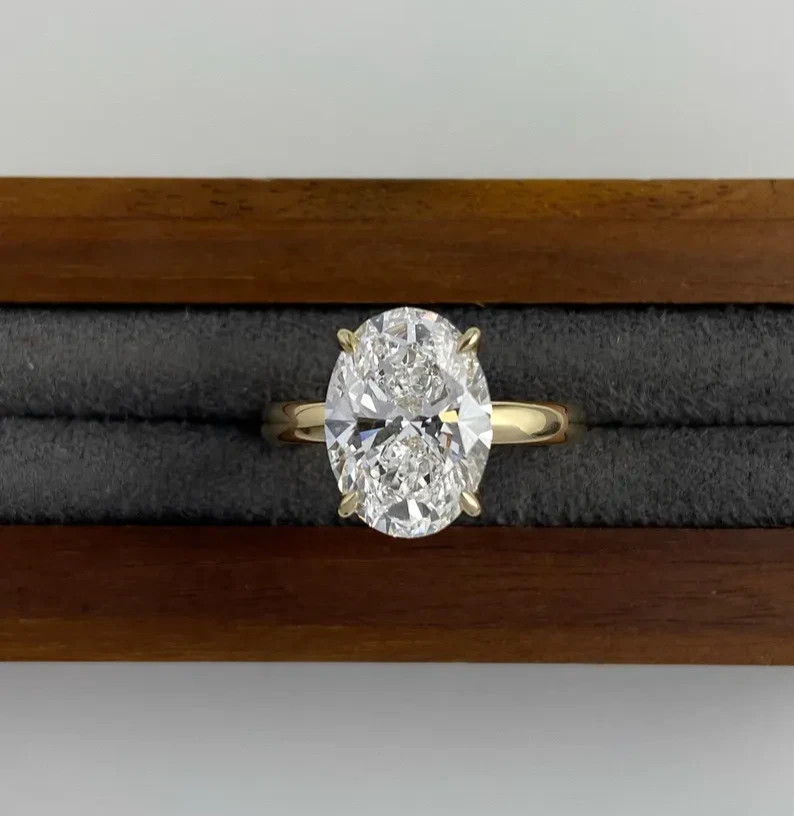 Lab Grown Diamond VS1/E 5.2 Oval-Cut Hidden Halo Engagement Ring 14k Yellow Gold