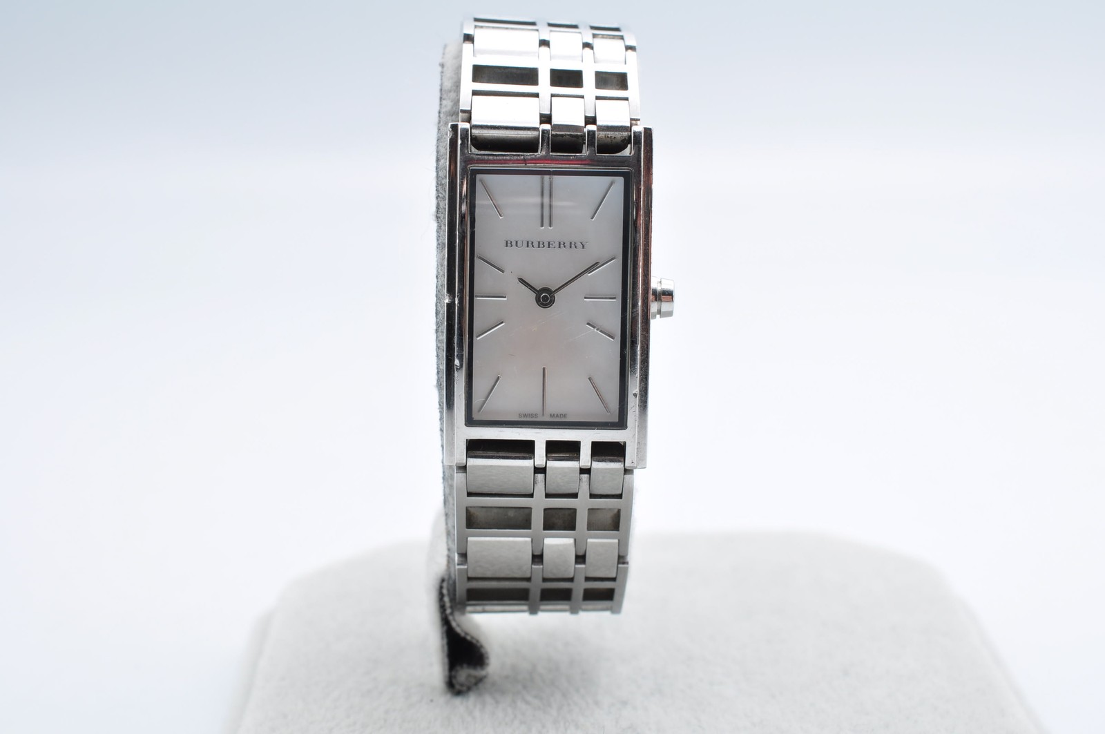Burberry BU4601 Quartz Watch Square White Dial Silver Women Swiss Auth w-1389