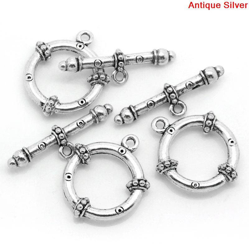 Sexy Sparkles 3 Sets of Toggle Clasps Round Antique Silver 26mm
