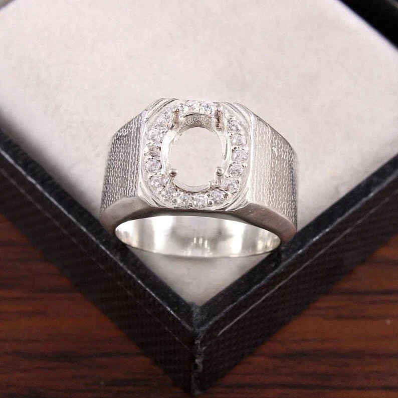 925 Solid Sterling Silver Men’s Oval Ring Blank 8x10mm Semi Mount Setting