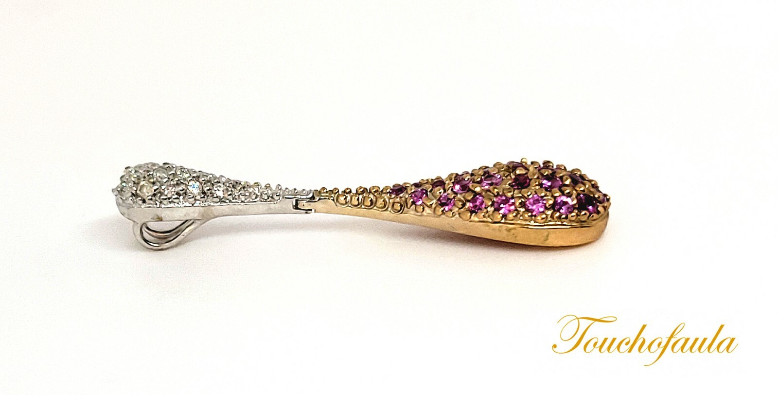 18K TWO TONE GOLD BEAUTIFUL DIAMOND AND PINK SAPPHIRES PENDANT 3.2 GRAMS