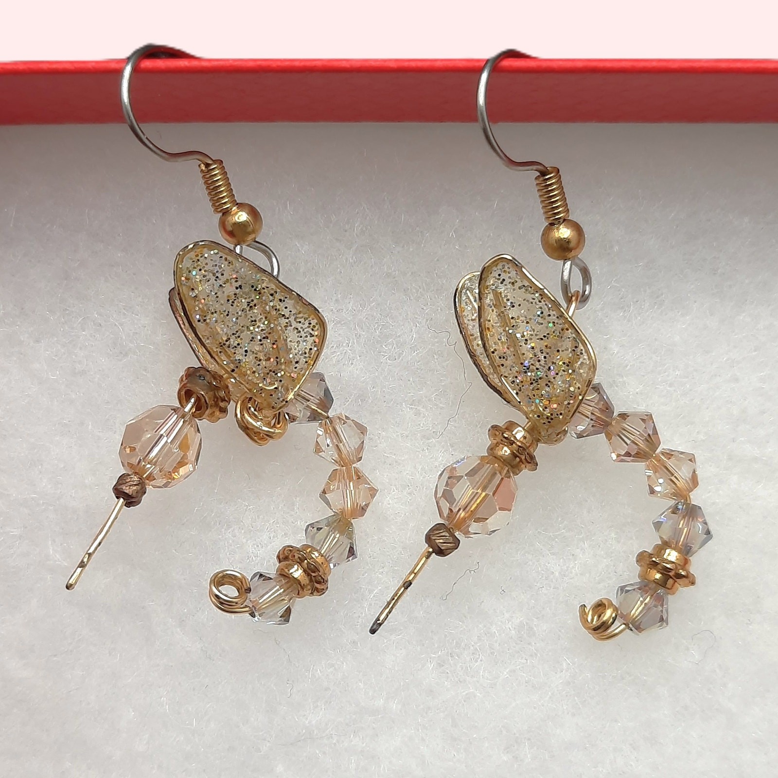 Artisan Made Whimsical Hummingbird Earrings Champagne Crystals Gold Tone RARE
