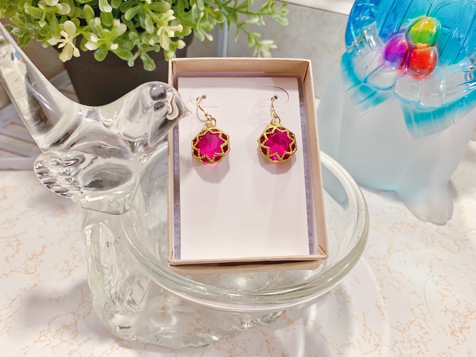 Handmade Multi Choose Korean Style Earrings With Glass Or Pearl (14KT Gold Hook)