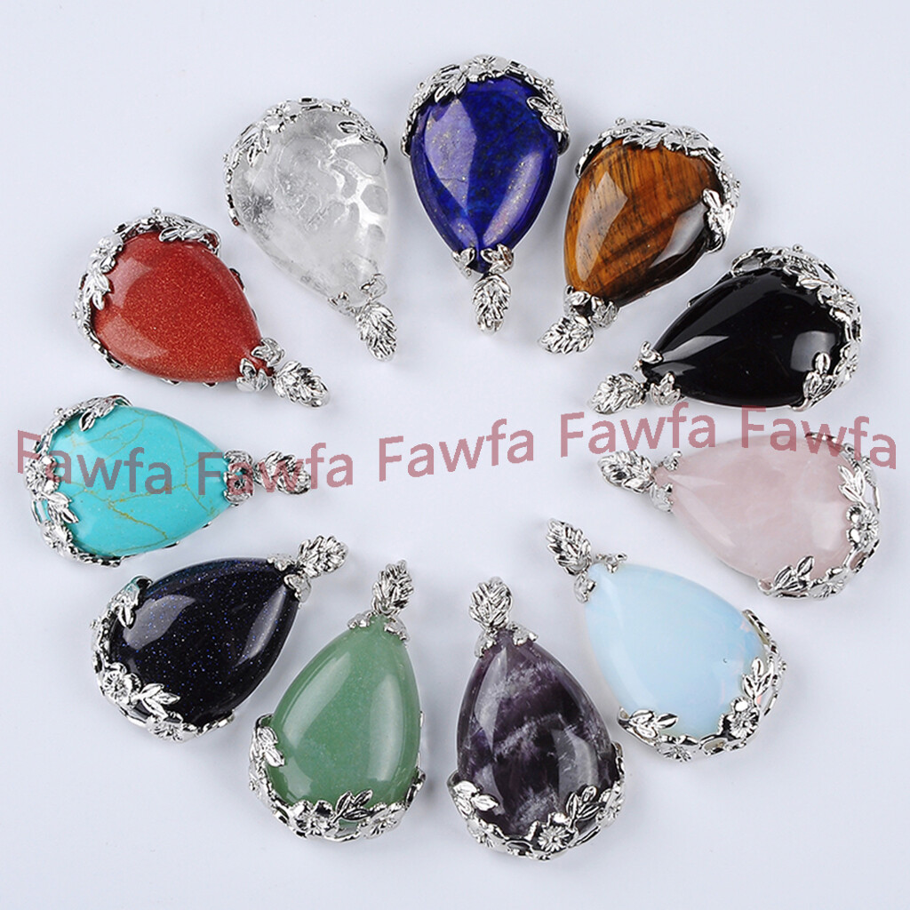 25x35mm Teardrop Gemstone Flowers Pendant Tibet 925 Silver Necklaces + Chain 17′