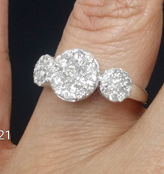 DEAL!1.05CT NATURAL ROUND DIAMOND CLUSTER PAST PRESENT FUTURE RING 10K GOLD.