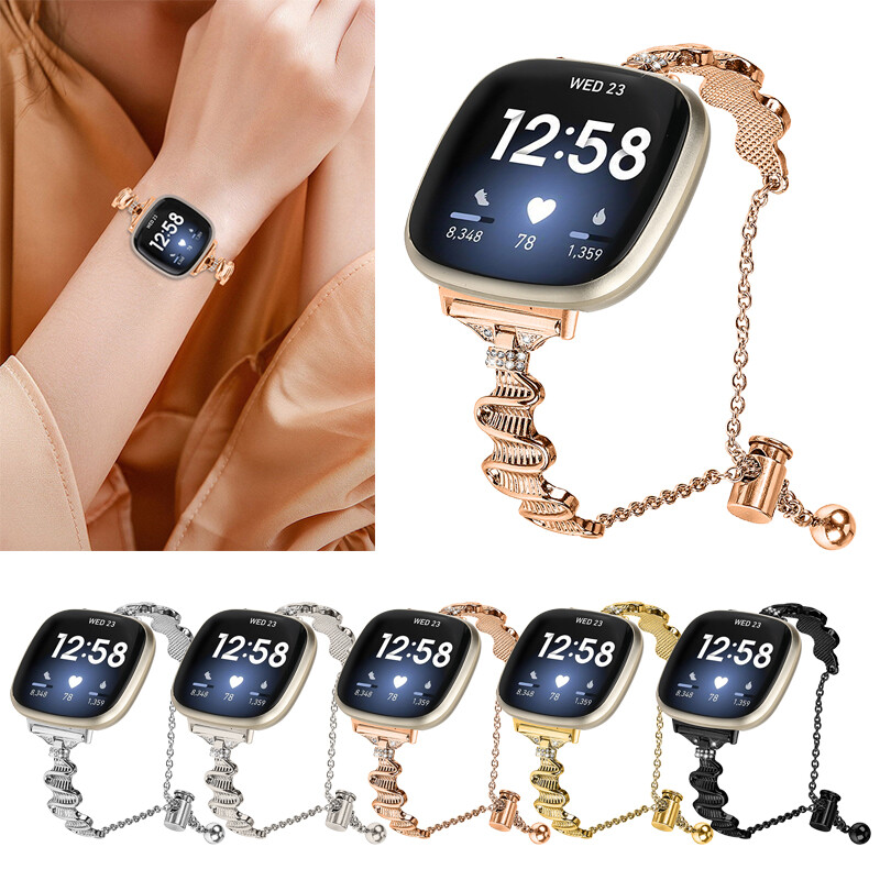 For Fitbit Versa 3/4 Sense 2 Adjustable Rhinestones Strap Stainless Steel Band