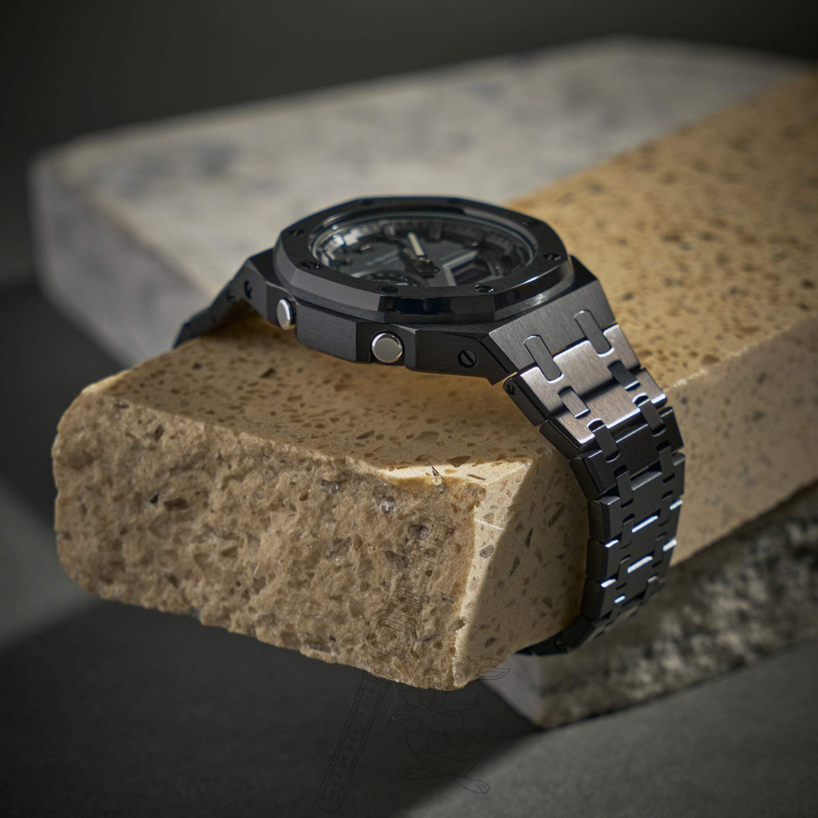 Casio GA-2100 G-Shock Watch – Black Metal Case Mod – Black Dial