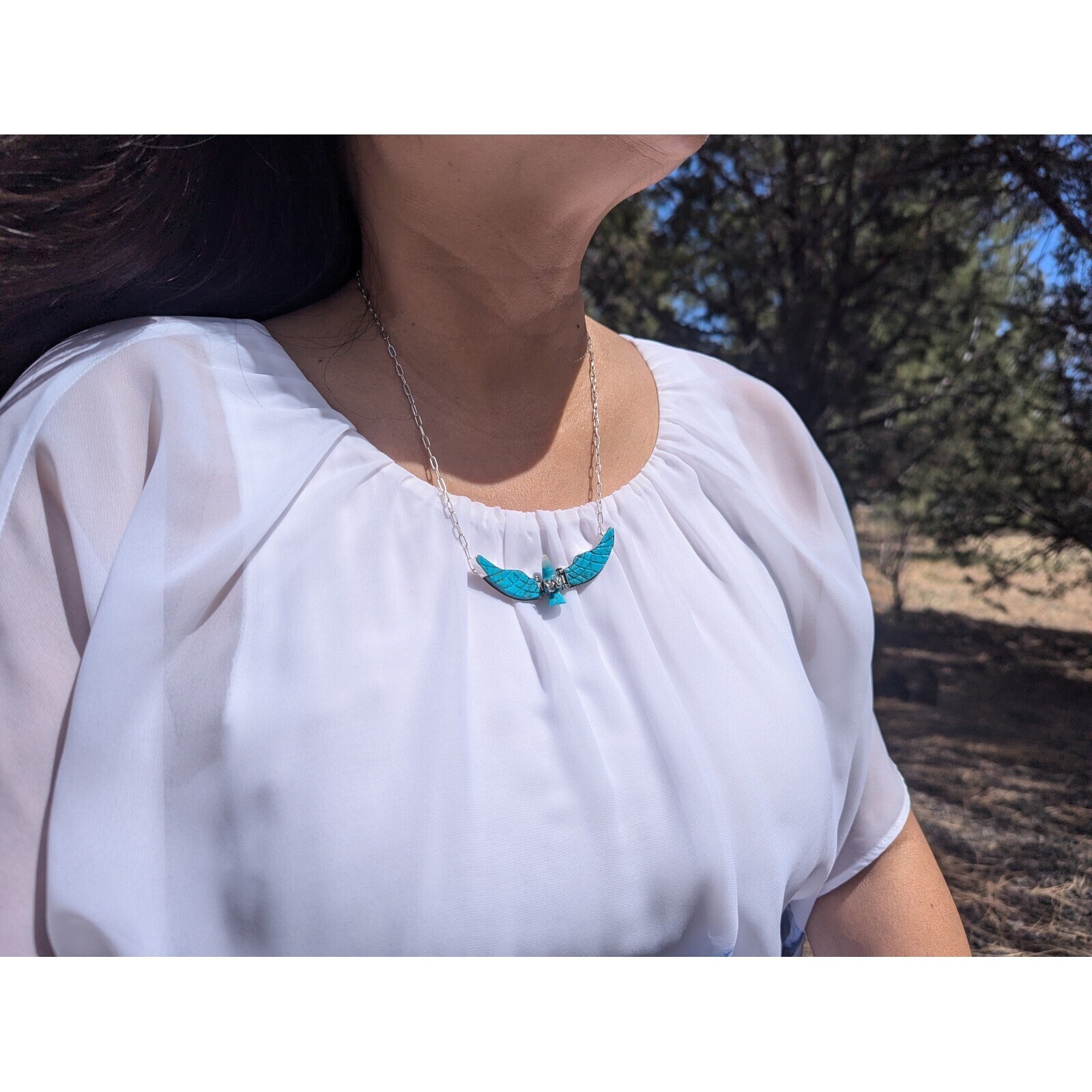 Navajo Necklace Native Am Jewelry Turquoise Bald Eagle Design***