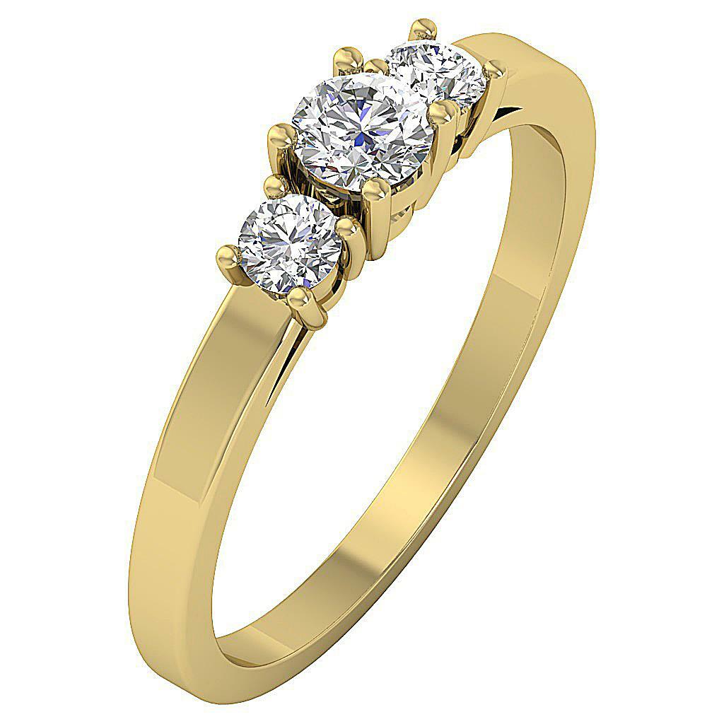 I1 G 3 Stone Wedding Ring 0.60 Carat Natural Diamond 3.80MM 14K Yellow Gold