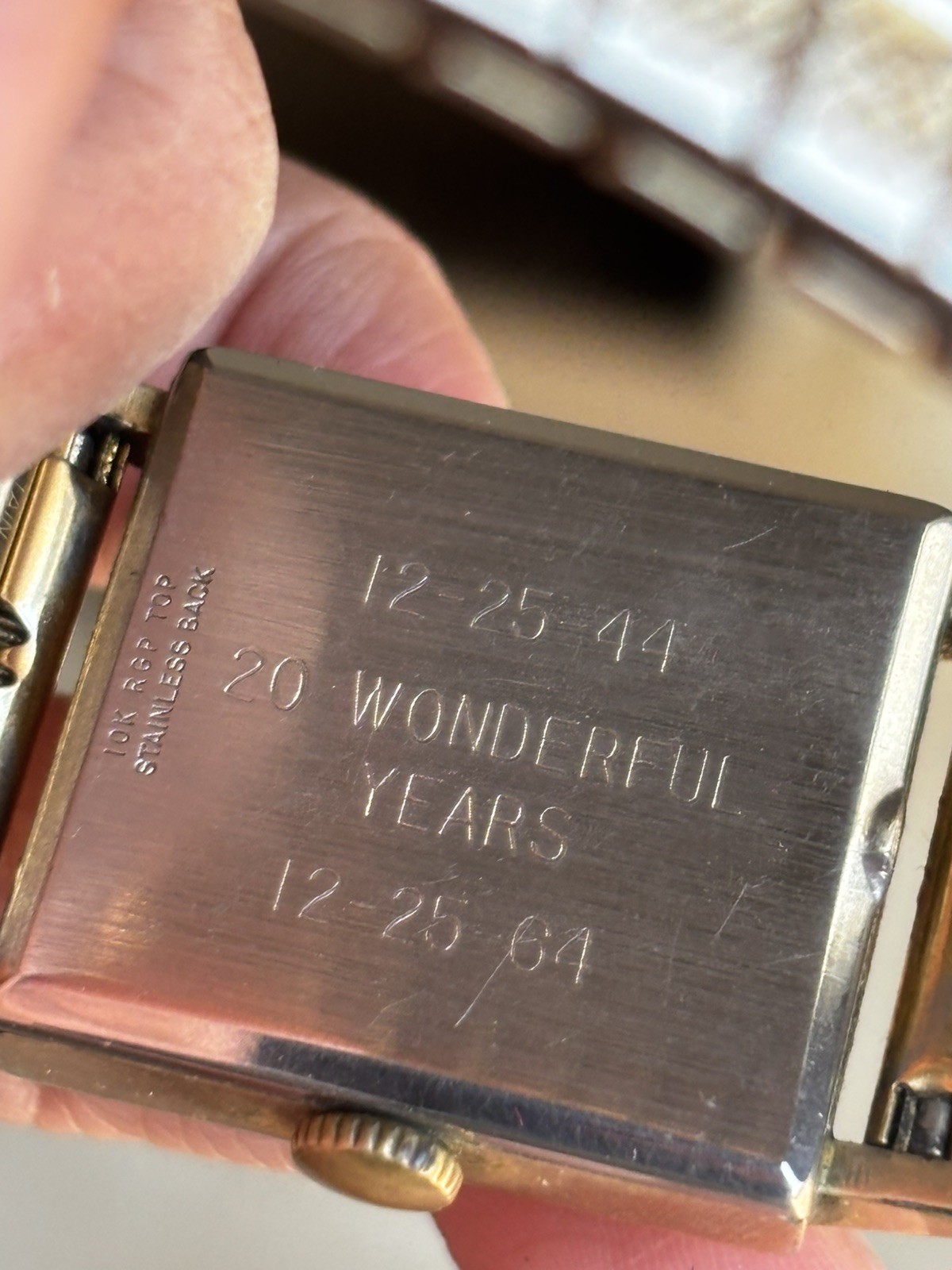 Vintage 1960s Wittnauer Tank Square 10K RGP Art Deco Watch w/Box Documentation