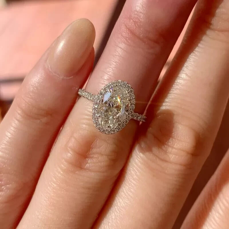 3 Ct Oval Cut Lab Created Diamond Halo Engagement Ring 14K White Gold Plated