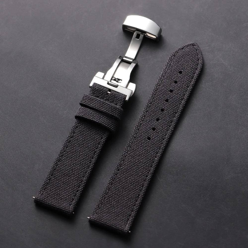 Quick Release Nylon Leather Strap 20/22mm Butterfly Buckle for Omega Seiko