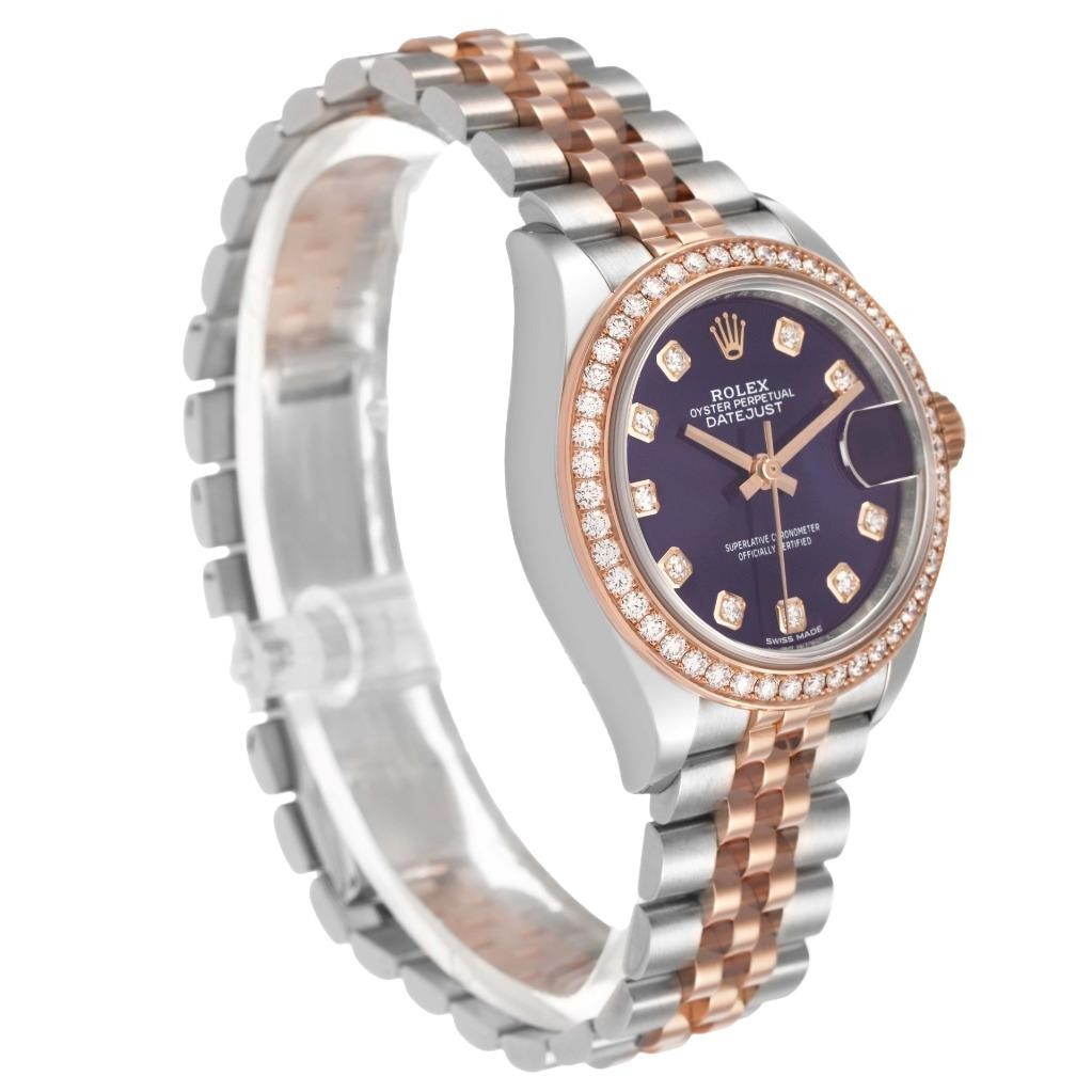 Rolex Datejust Steel Rose Gold Diamond Purple Dial Ladies Watch 279381