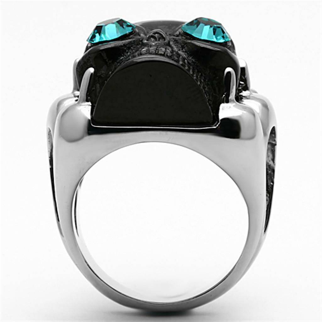 TK1118 – Two-Tone IP Black Stainless Steel Ring with Top Grade Crystal in Blue