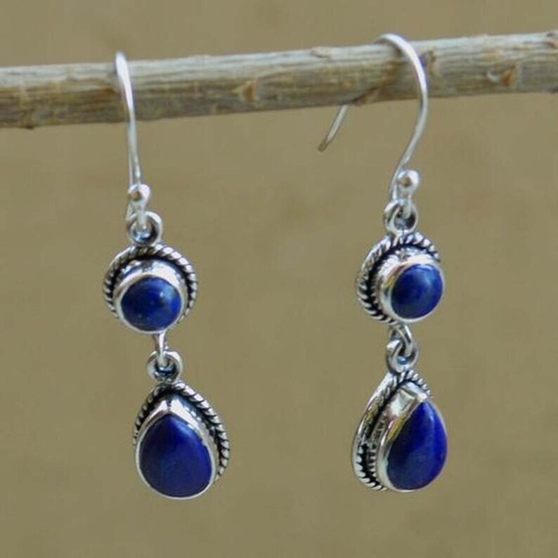 Artisan 925 Silver Earrings with Lapis Lazuli Stones – Boho Chic Style