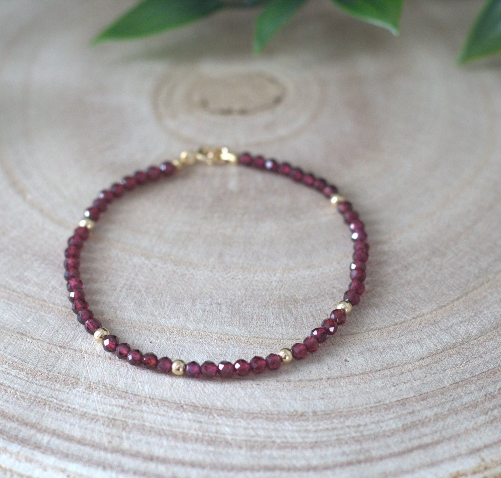 Garnet+ 14K Gold balls, Gemstone Bracelet, January Birthstone, 18k gold filled