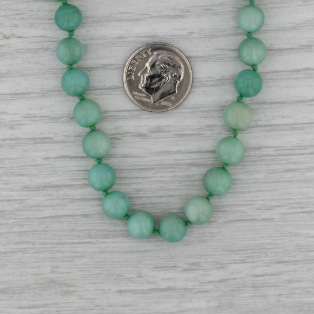 Green Shell Bead Strand Necklace 14k Gold Clasp 17.75″ 7.1mm-7.4mm
