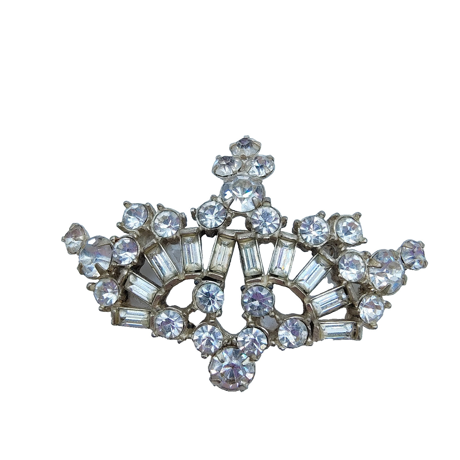 Vintage Art Deco Rhinestone Crown Brooch Old Hollywood Regency Tiara Royalcore