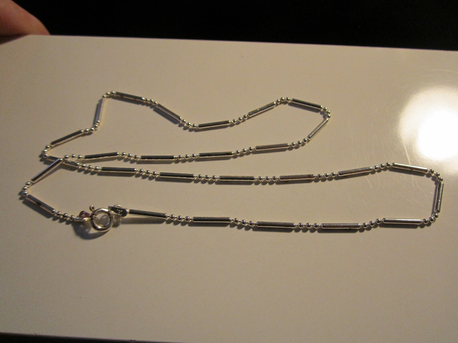 2 STERLING SILVER NECKLACES 6g TW – BAR & BEAD DESIGN – 17″ – MARKED ITALY 925