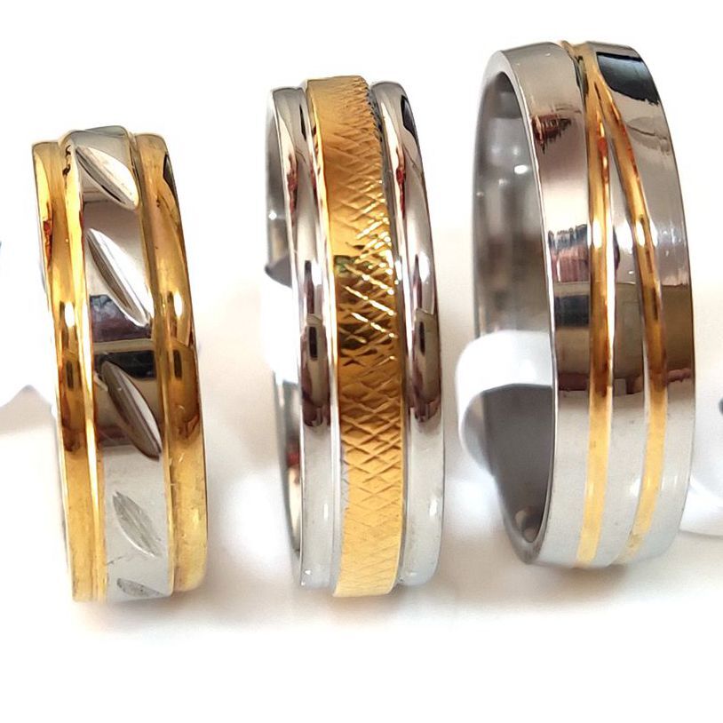 New 30pcs Gold Stripe Line TOP MIX Stainless Steel Rings Party Jewelry Bulk lots