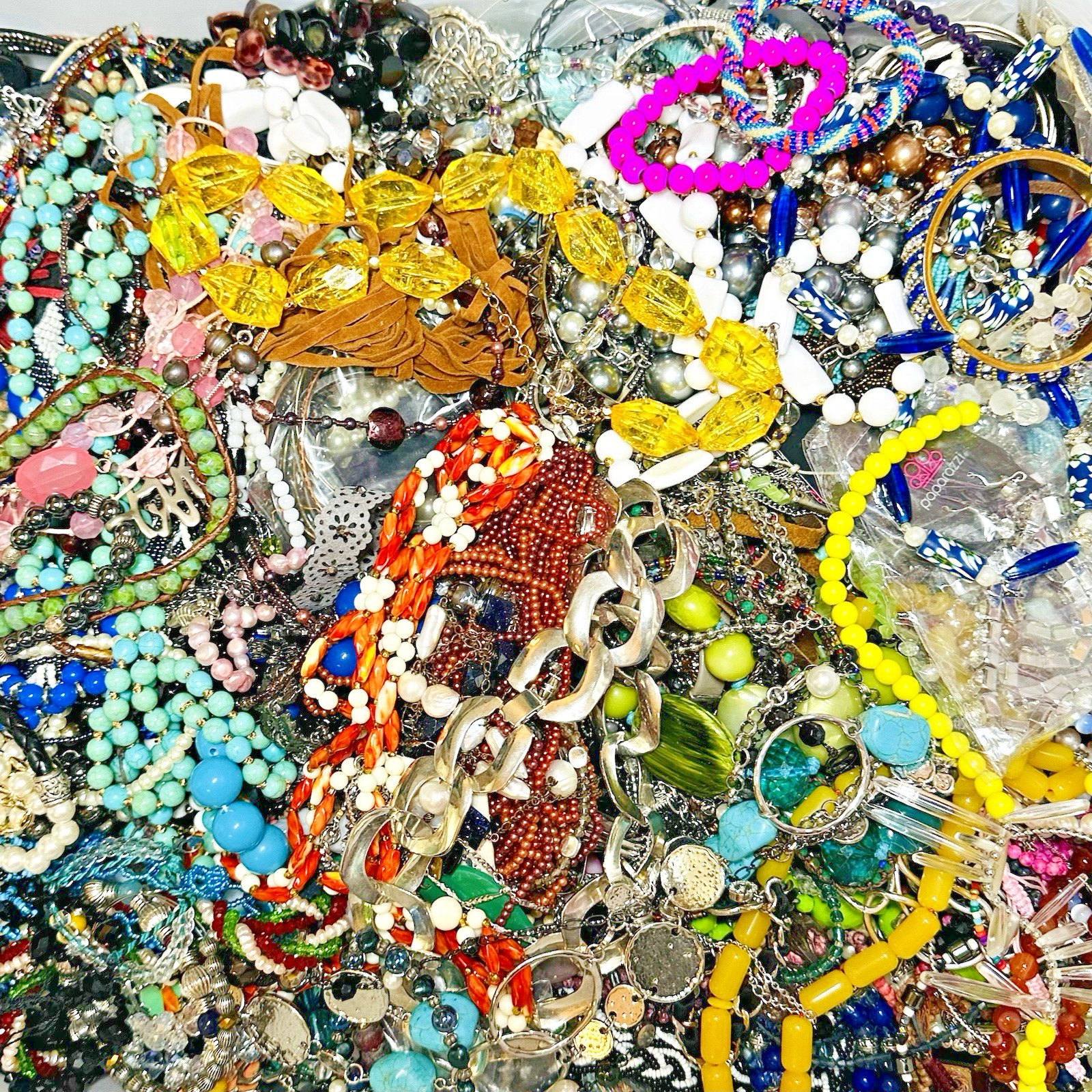 3+ Lbs Wear Vtg Now Mixed Media Mystery Jewelry Lot Grab Bag Surprise Necklaces