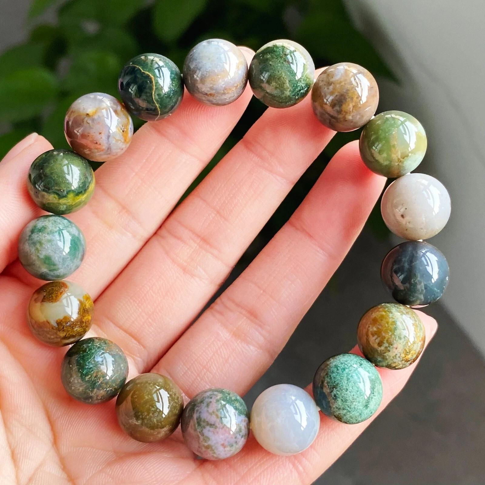 12.3mm Natural Color Ocean Jasper Jade Agate Quartz Crystal Beads Bracelet C1672