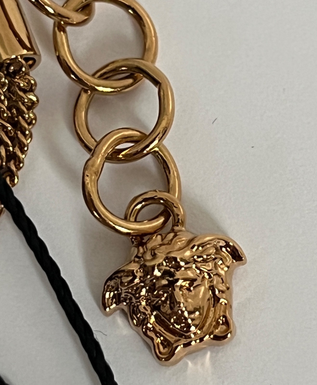 NWT Versace Medusa Head Large 3D Logo Charm Greek Key Gold Chain Bracelet $1295