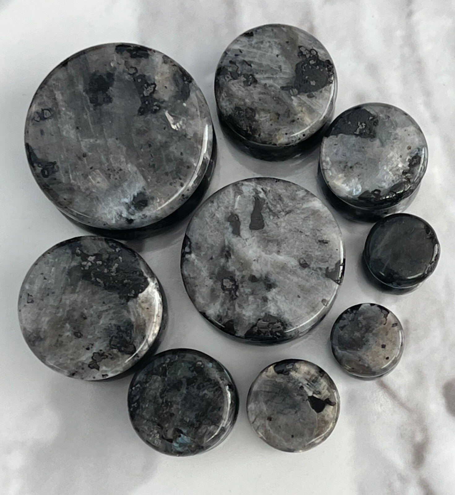 PAIR Natural Black Labradorite Stone Double Flare Plugs Tunnels Earlets Gauges