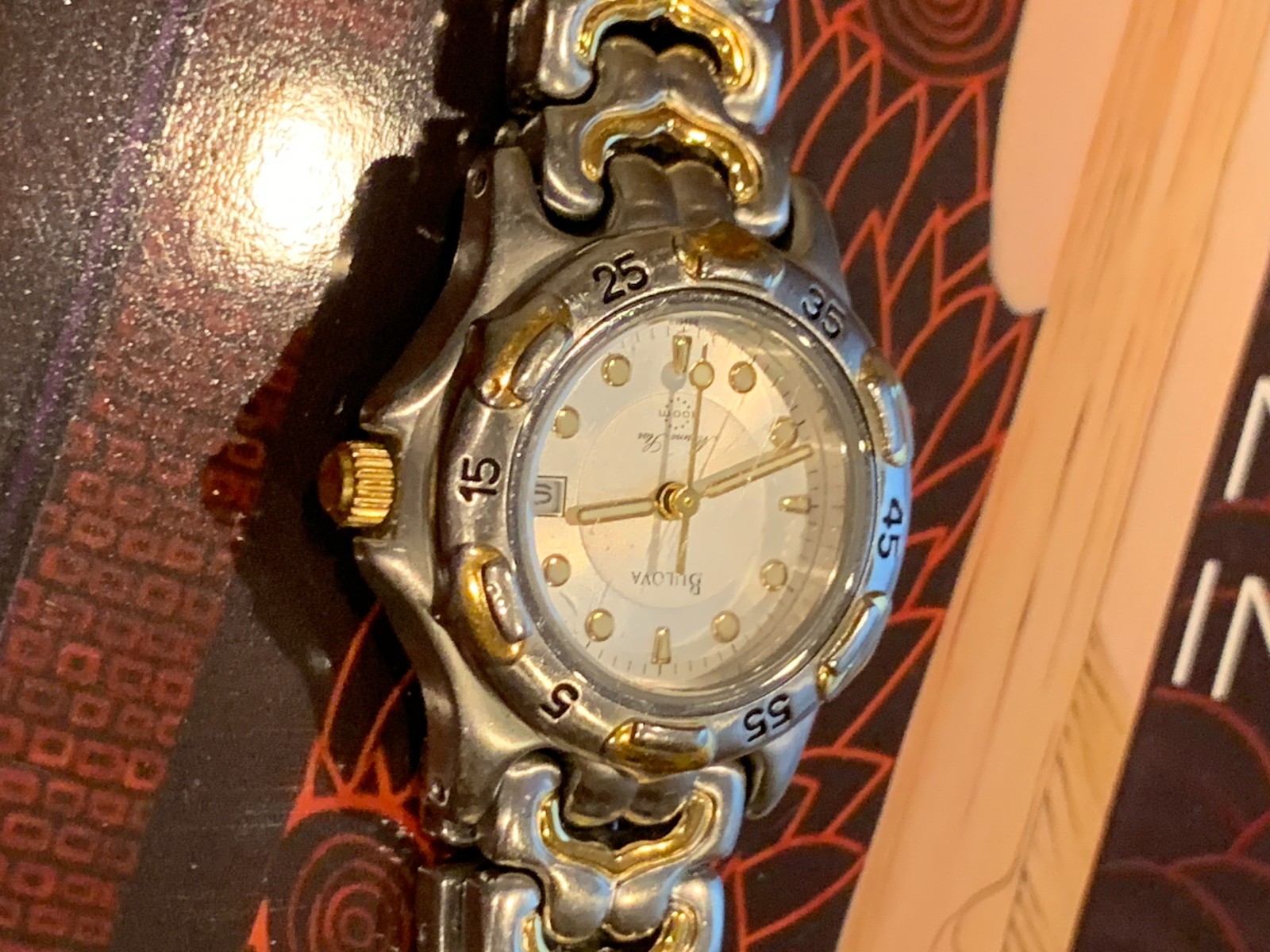 Womens Bulova 28 mm Marine Star Two Tone Quartz Watch, New Battery