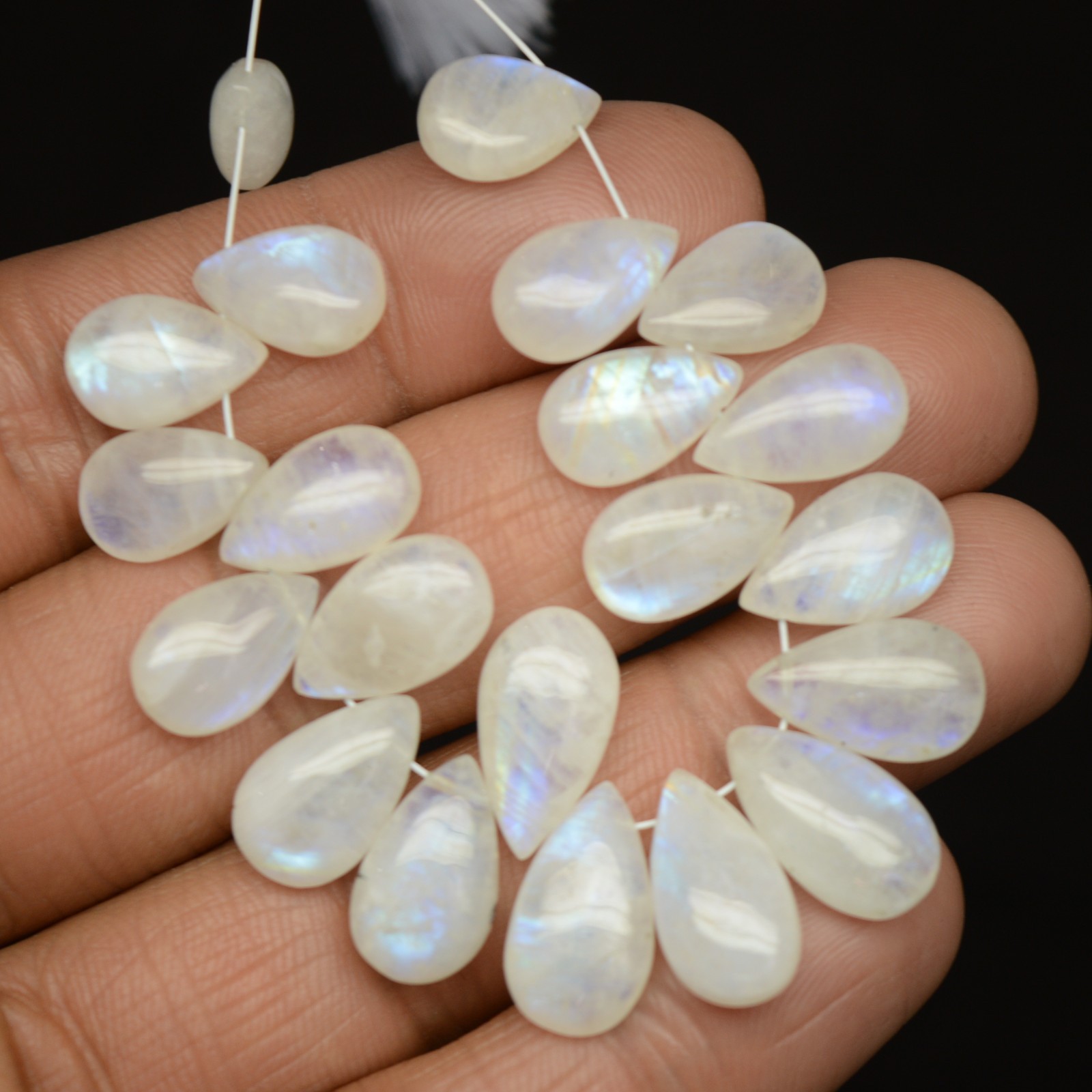 21 Pcs 91 Cts Natural Rainbow Moonstone Briolette Gemstone 11×8-15×8 mm #R-13580