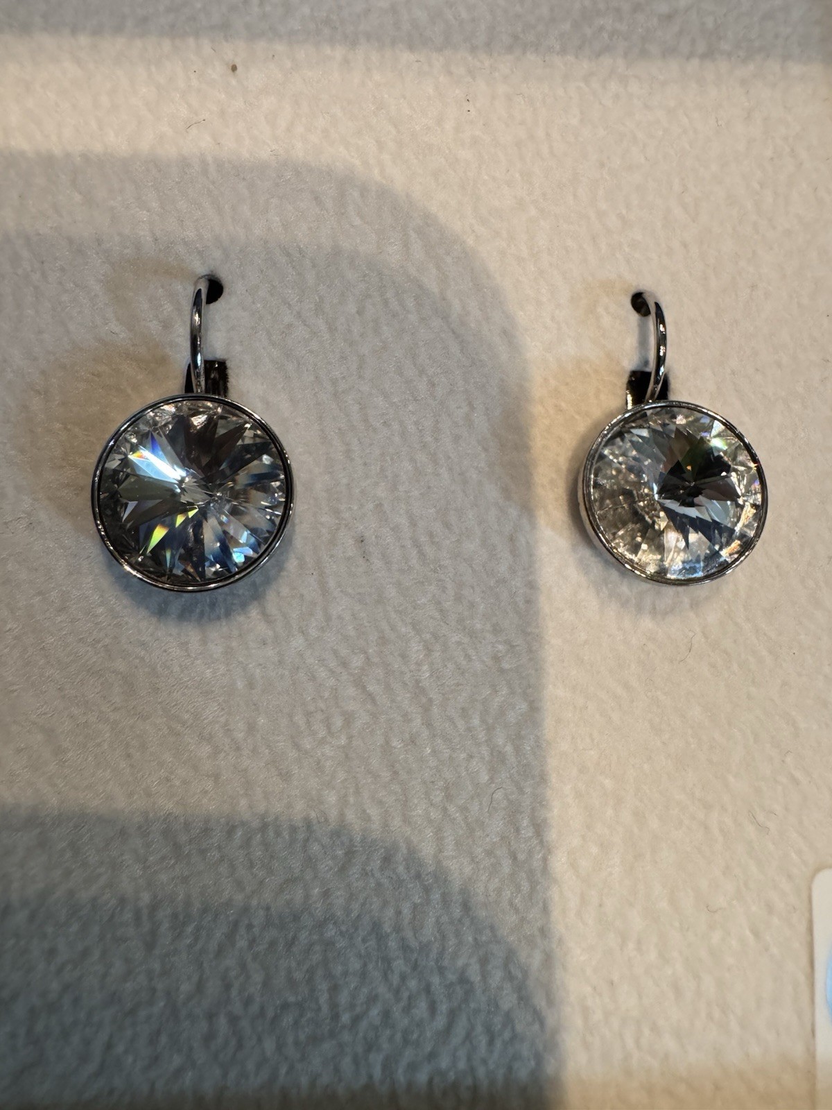 Aura Dangle Earrings Swarovski Crystal Leverback Clear Silver 10.9mm Round