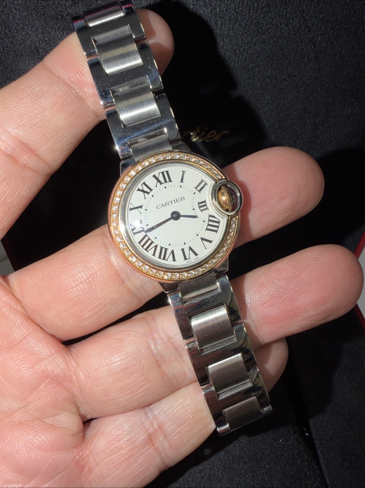 Cartier Ballon Bleu Steel/Rose Gold Diamond Ladies 28mm Watch WE902079