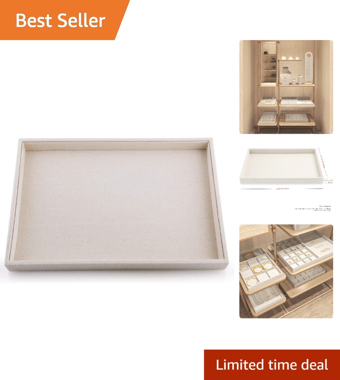 Elegant Linen Jewelry Tray – Stackable Jewelry Organizer for Dresser | 13.8″L