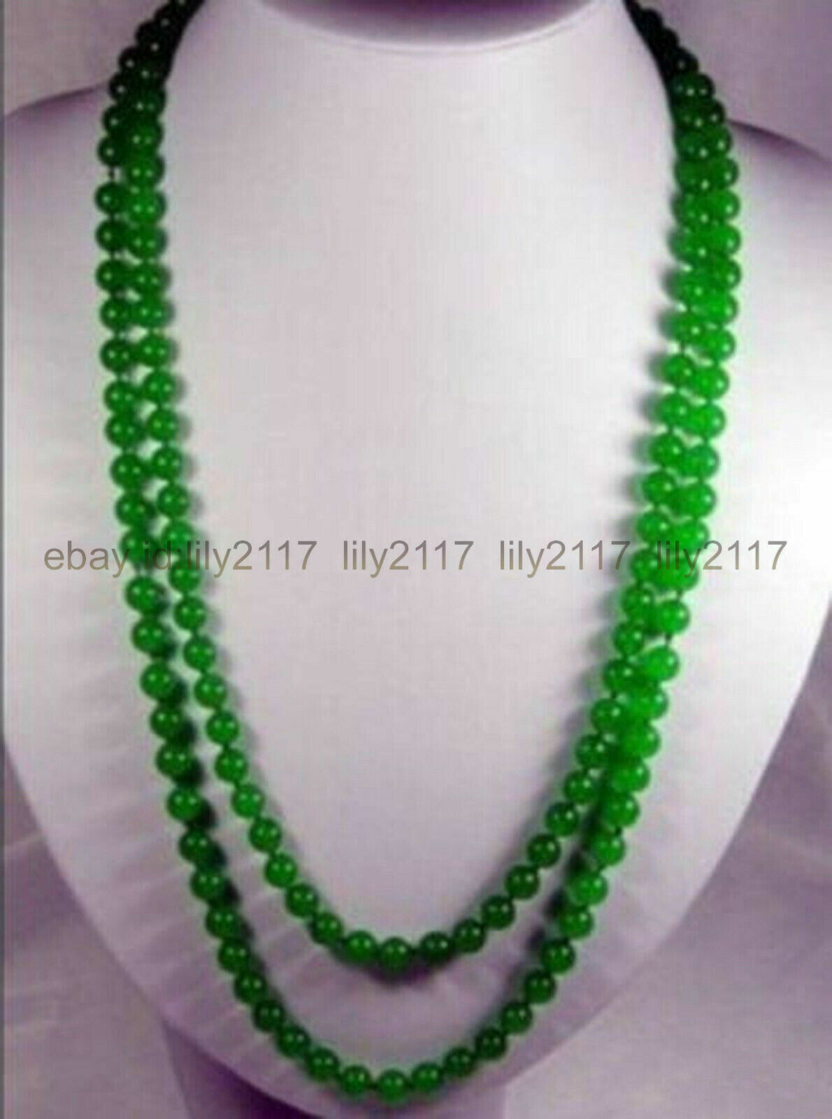 36 inches long 8mm natural green jade round gemstone beads Necklace