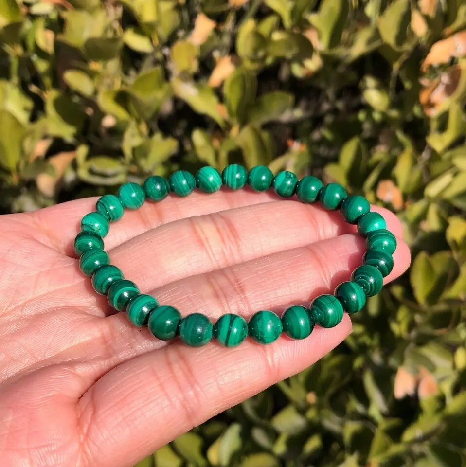 Natural Malachite 6mm Round Beads Green Crystal Healing Reiki Stretch Bracelet
