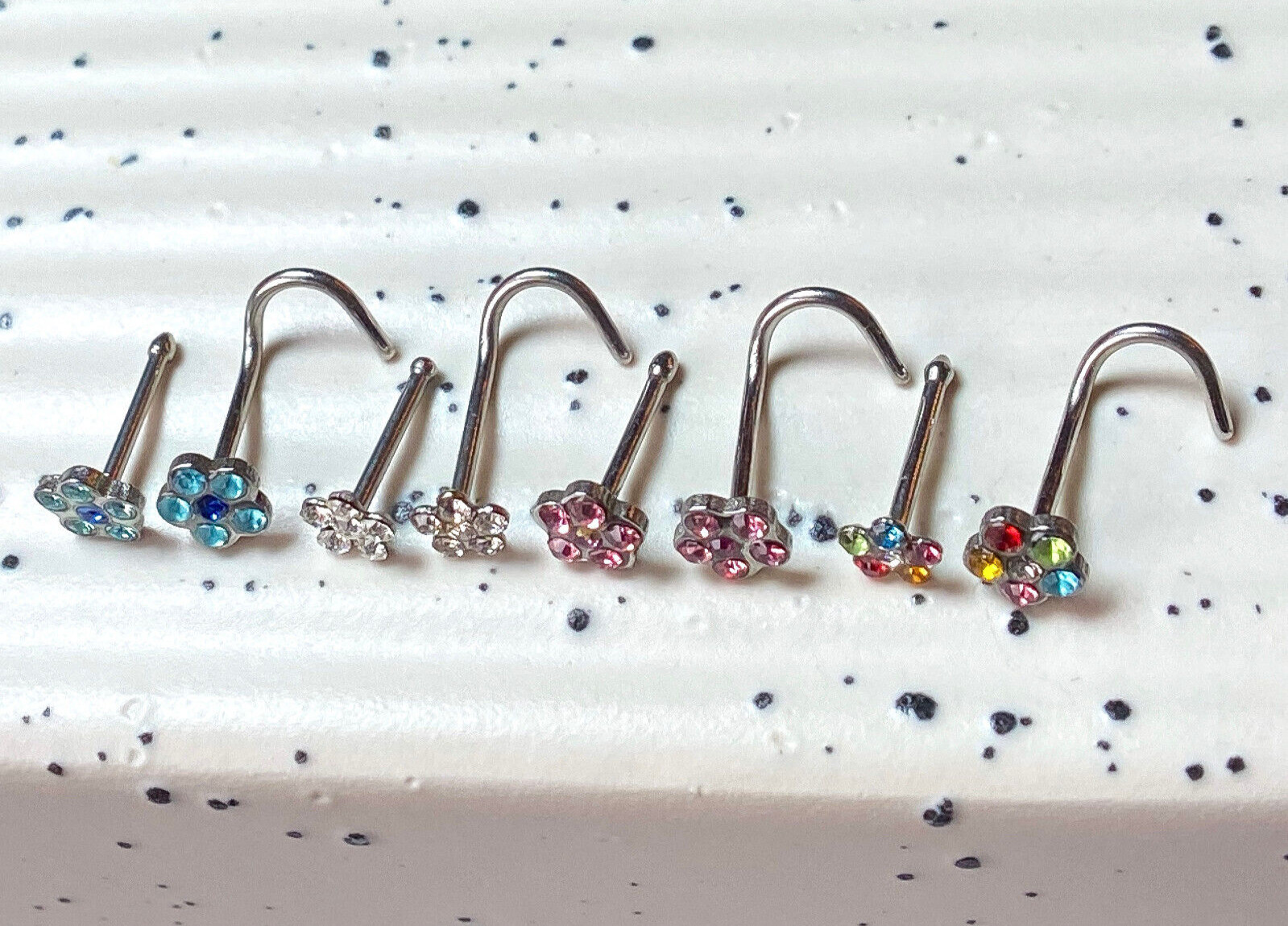 1pc Surgical Steel Nose Ring Gem Flower- choose color, 18g or 20g, Stud or Screw