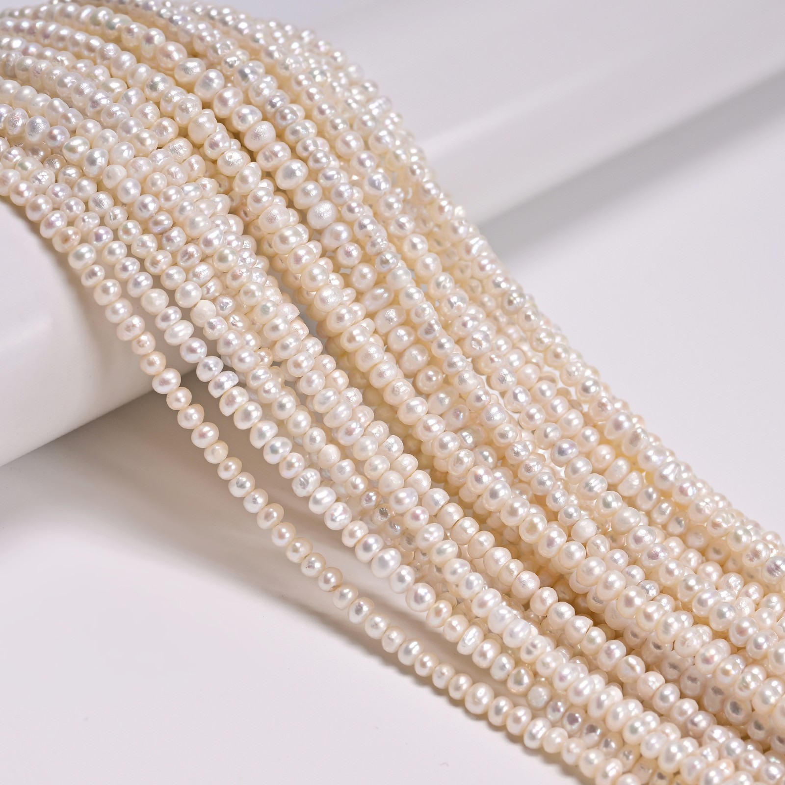Natural White Fresh Water Pearl Rondelle Beads Size 2x3mm 3x5mm 4x6mm 15”Strand