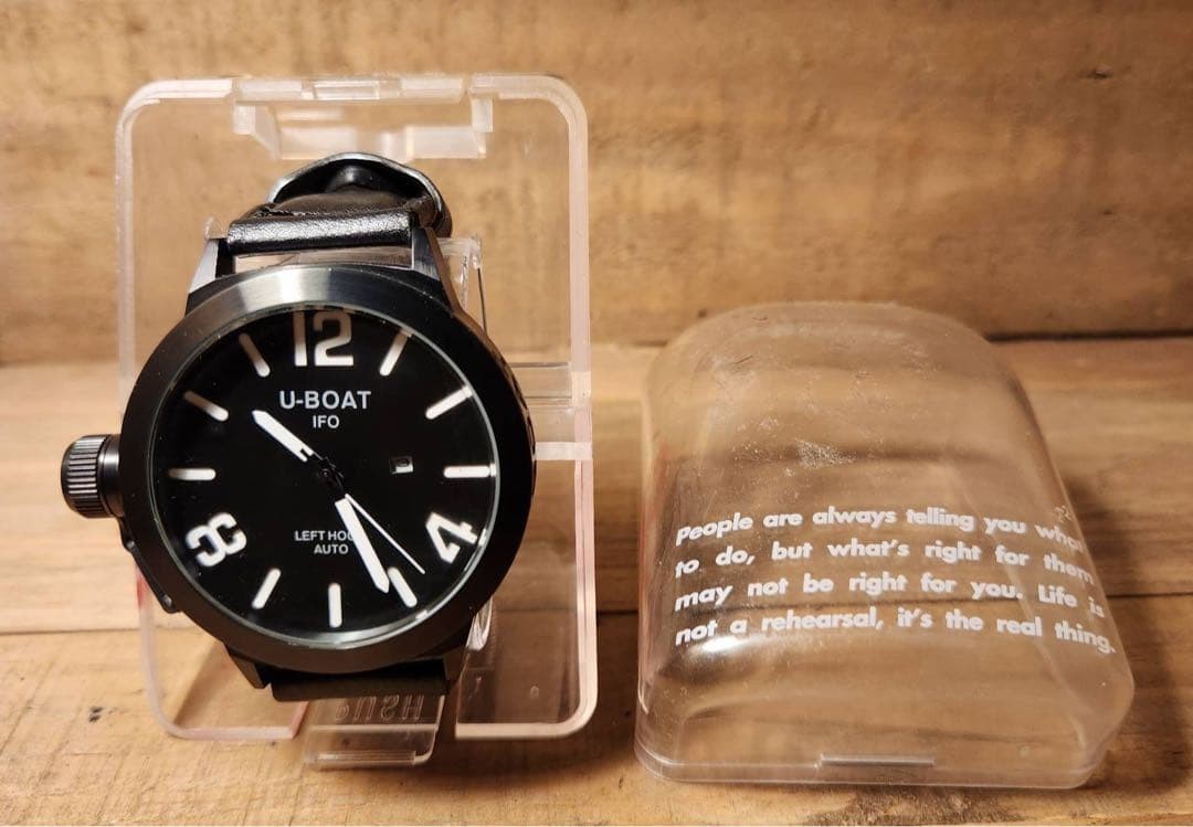 U-BOAT IFO Left Hook Auto Italo Fontana 316L Black Leather Round Men Watch 52mm