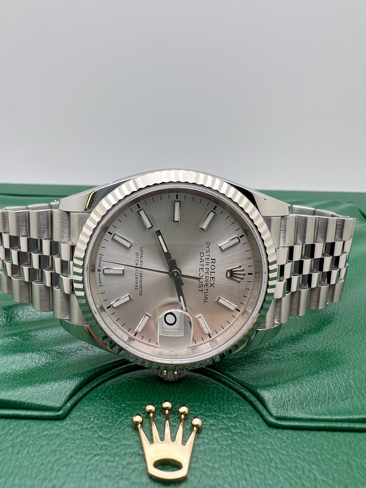 Rolex Datejust 36mm 126234 Silver Dial 18K Fluted Jubilee Steel Watch Box Papers