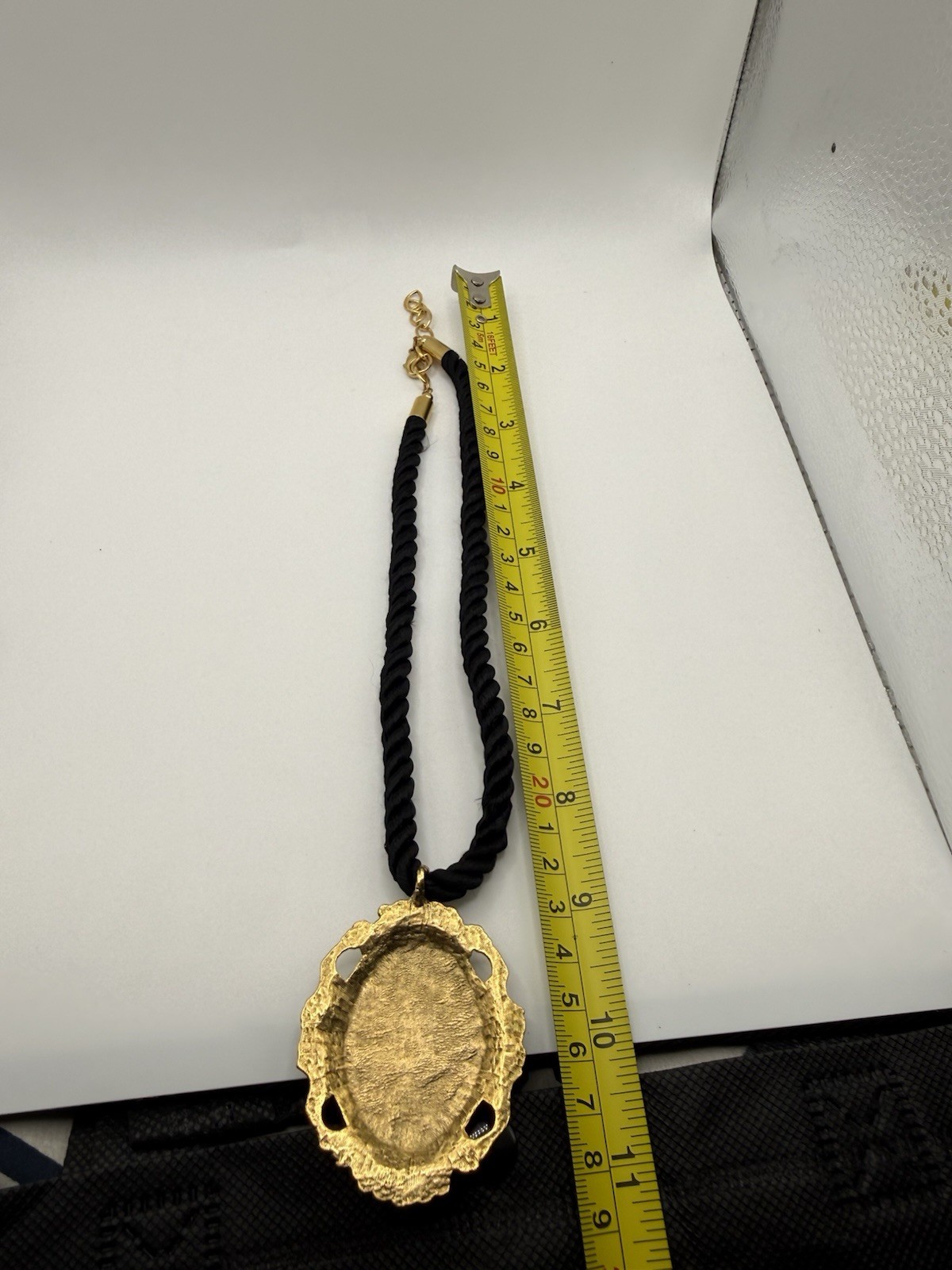 Vintage Ornate Cameo Necklace Black Rope Cord Dark Academia Victorian Goth