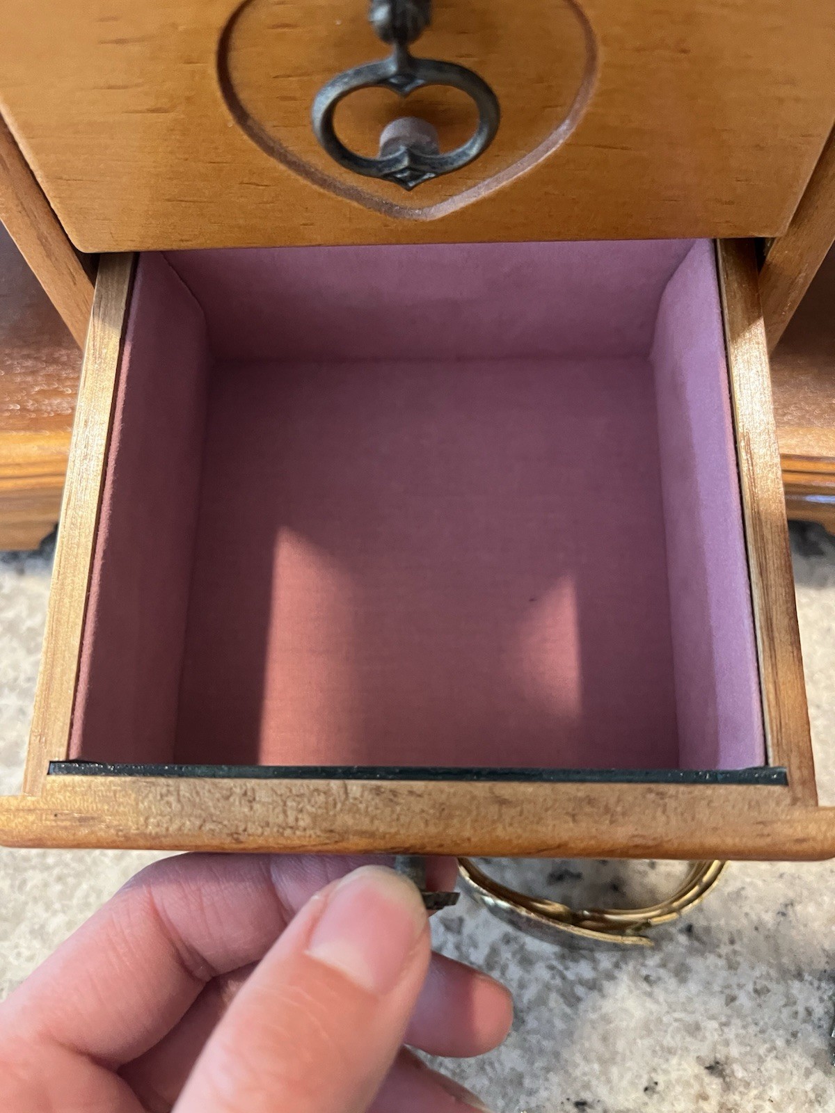 Vintage Wooden Table Top Armoire Style Jewelry Box & Gold Tone Jewelry Lot