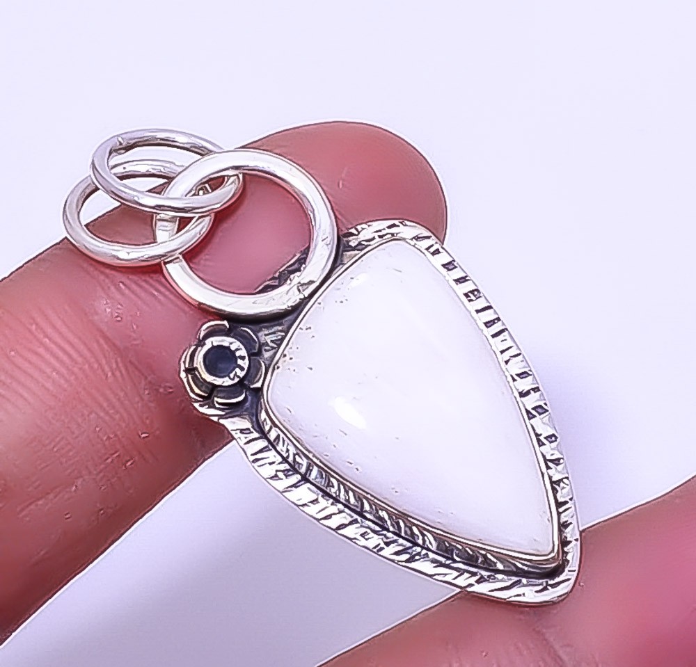 White Scolecite Sand Paper Textured 925 Sterling Silver Pendant 1.68″ A312