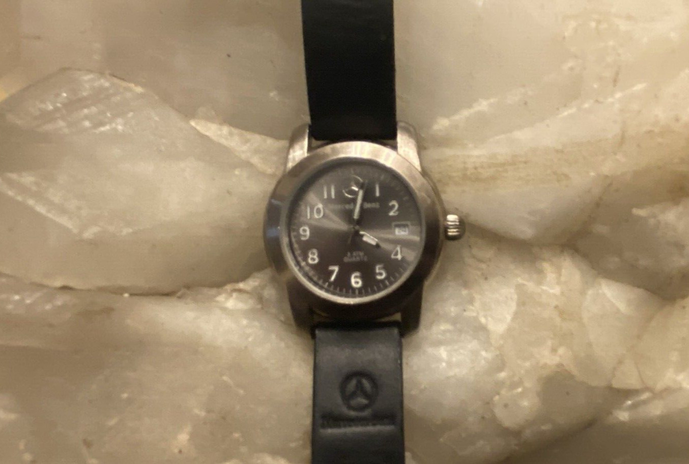 Women’s Classic Silver/Gray/Black Mercedes Benz-Water Resist-Quartz Watch.