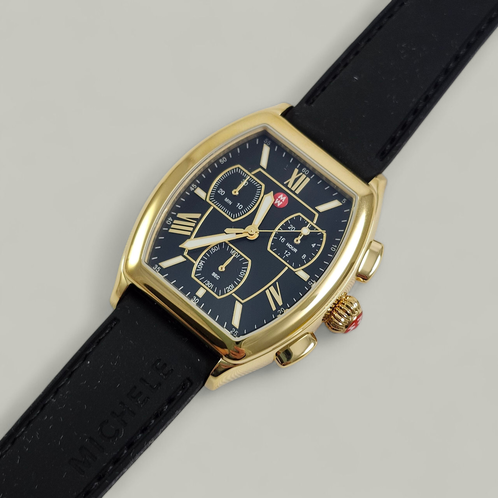 NEW Michele Releve Sport Black & Gold Stainless Watch Silicone Band MWW19C000001
