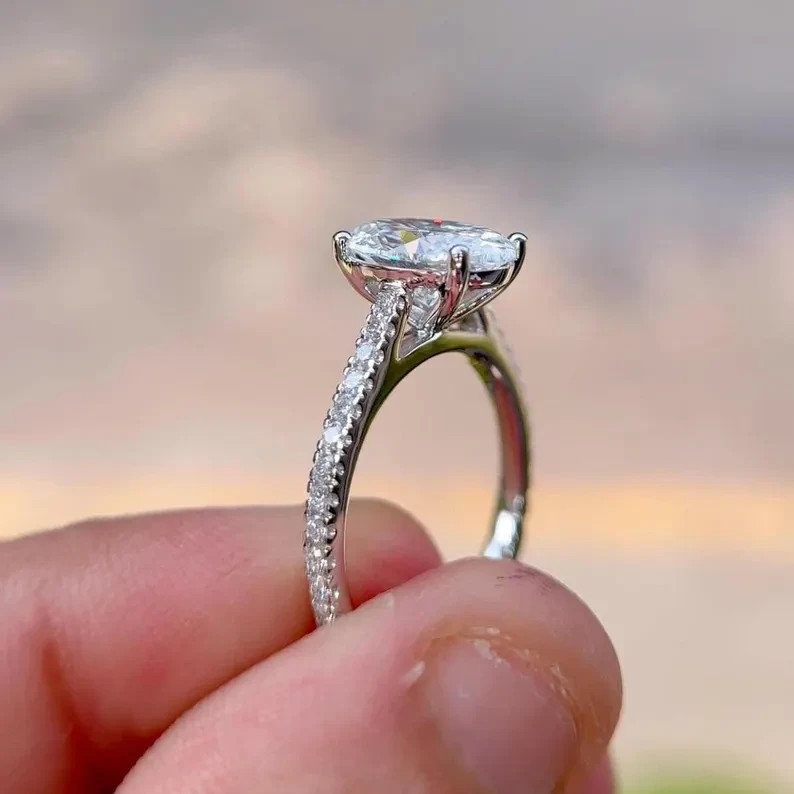 2.50Ct Oval Lab Grown Diamond cathedral Setting Engagement Ring 14K White Gold