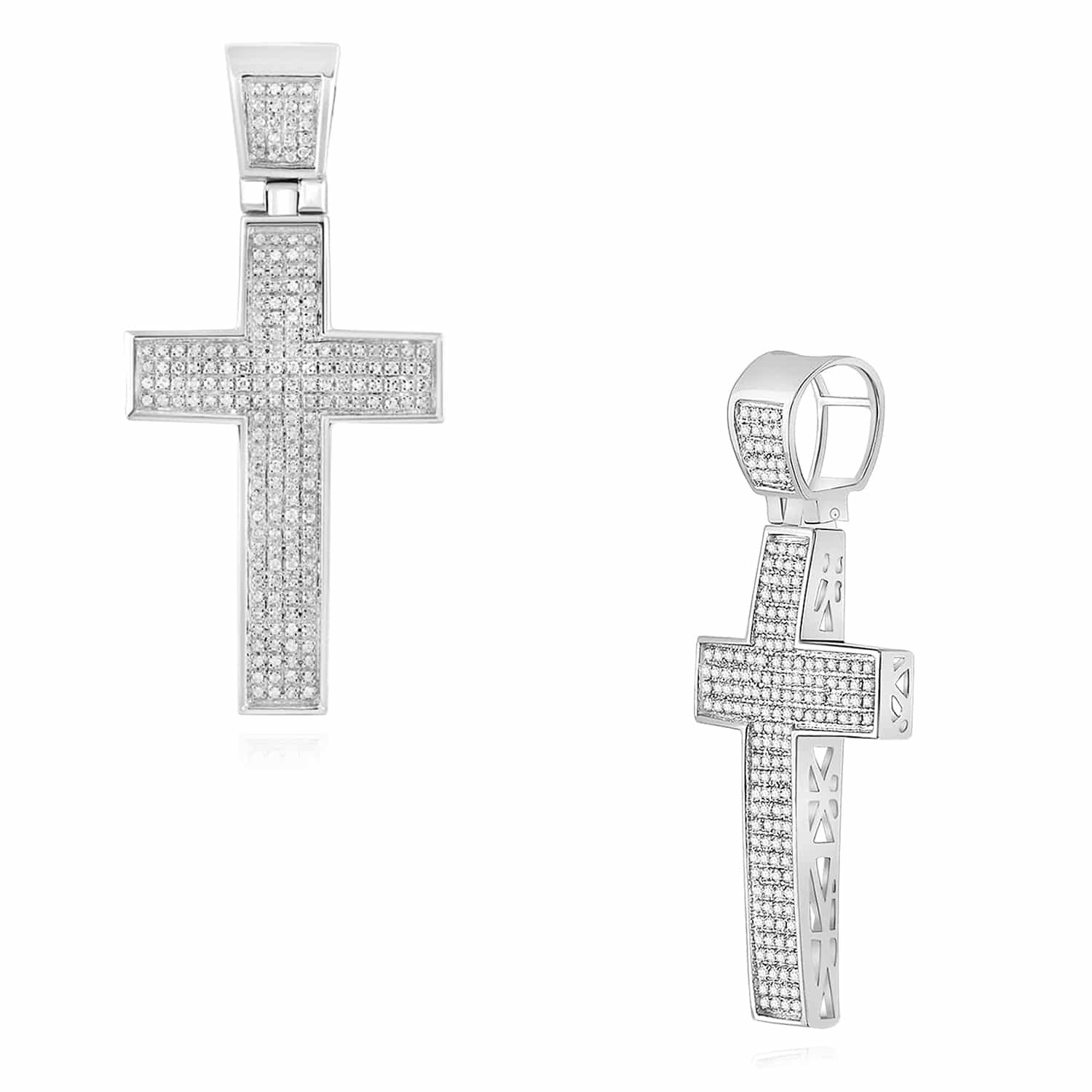 0.50CTW Real Diamond Sterling Silver Cross Pendant 1.85″